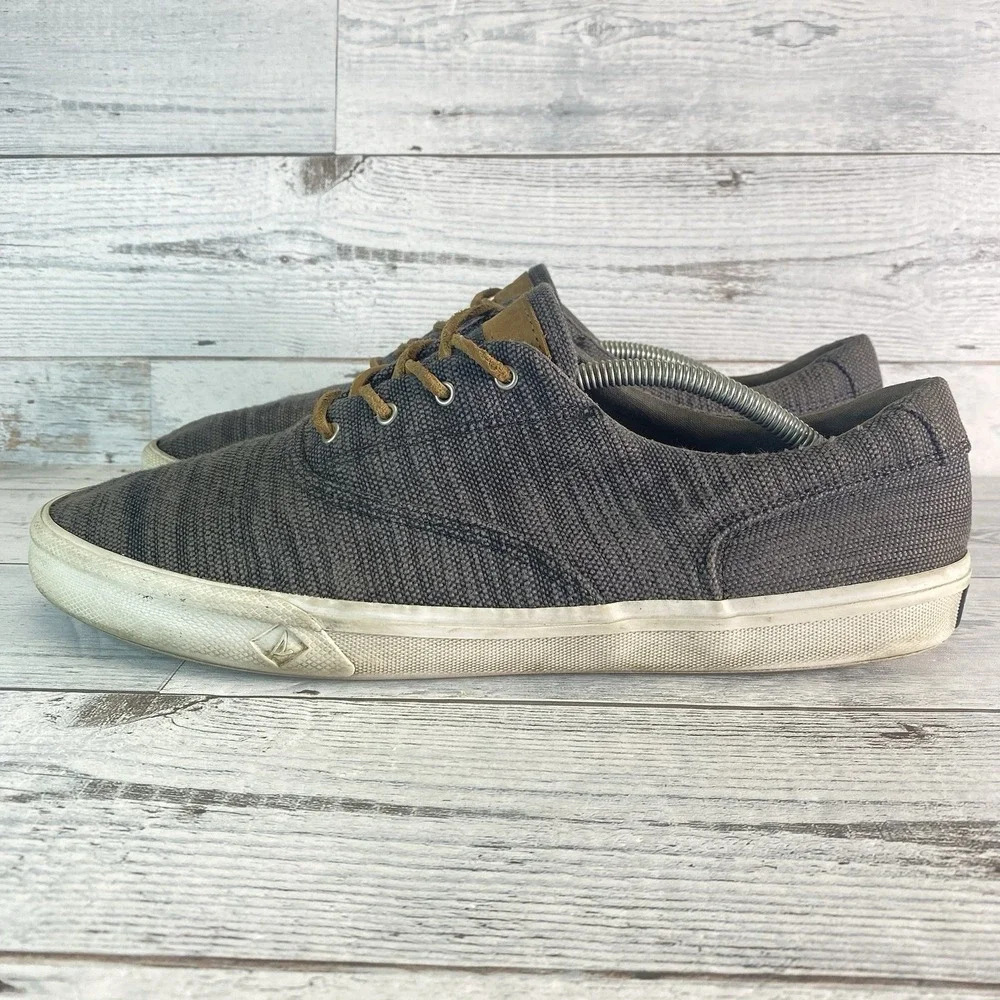 Sperry Shoes Mens 12 Gray Canvas Casual Nautical Preppy Leisure Comfy Sneakers